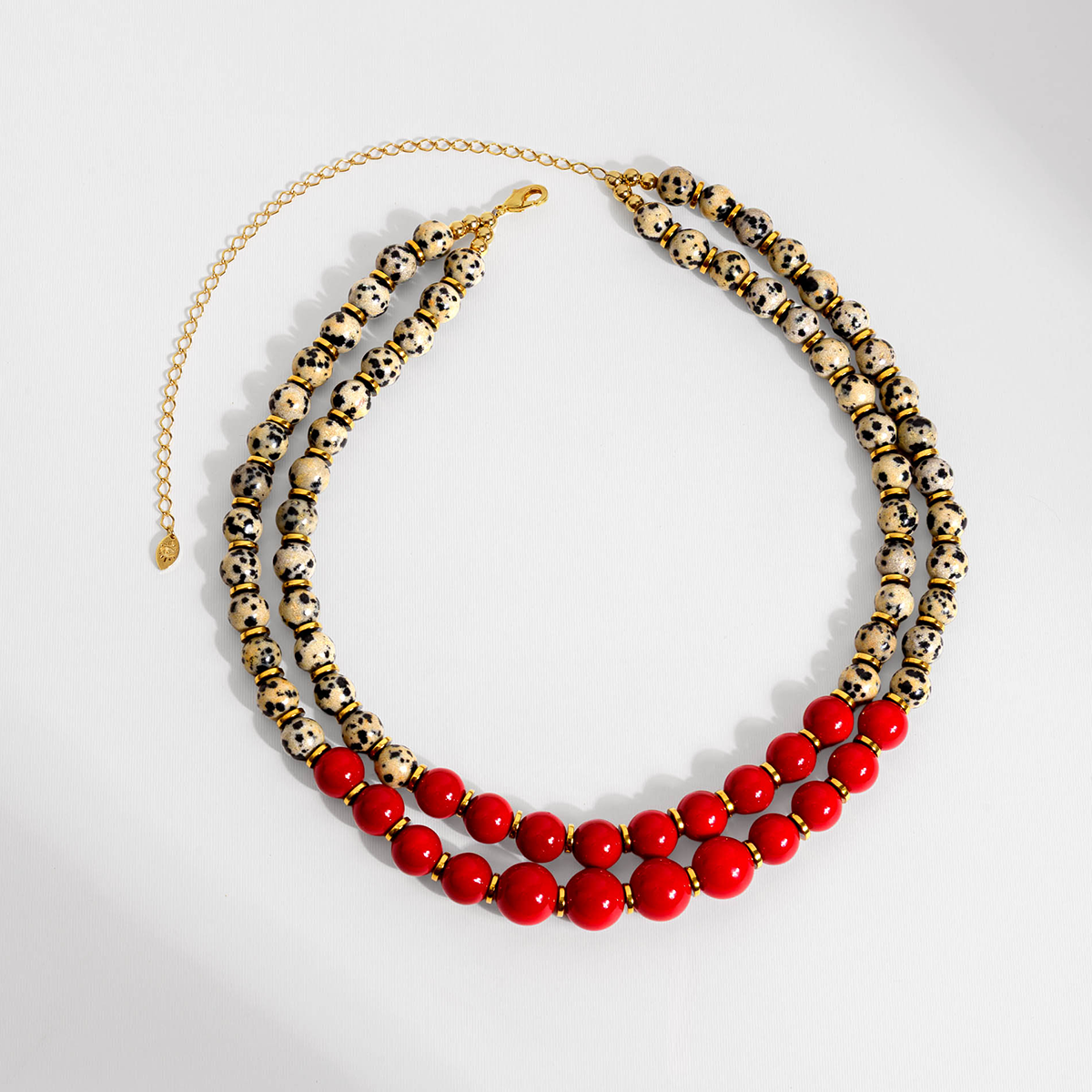 COLAR DUPLO LOVE JASPE E MURANO DOURADO